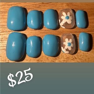 Blue and Flower press Ons